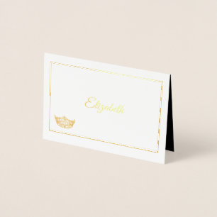 Cartão Metalizado Miss América Name Place Card Dourada Foil Crown