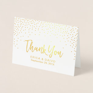 Cartão Metalizado Modern Gold Foil Confetti Dots Casamento Obrigado