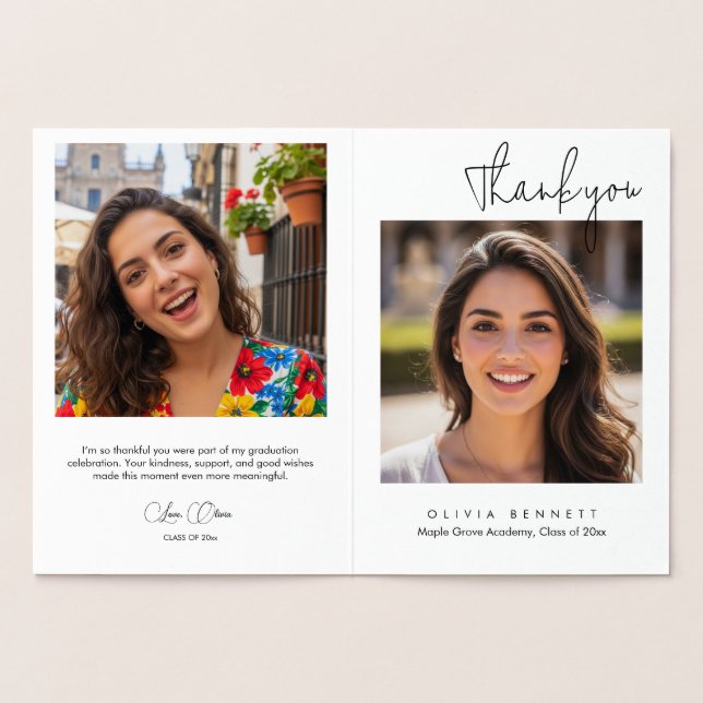 Cartão Metalizado Modern Minimalist Script Graduation Thank You Card (Interior)