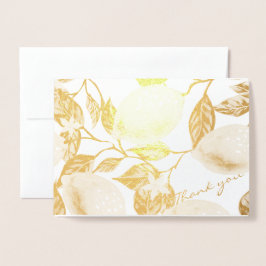 Cartão Metalizado Moderno Dourado Lemon & Leaves Casamento Muito obr