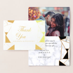 Cartão Metalizado Moderno Ouro Preto Abstrato em Mármore Branco