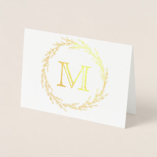 Cartão Metalizado Monograma Dourado Leaf Wreath