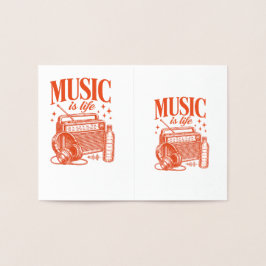 Cartão Metalizado Music Is Life Vintage Design