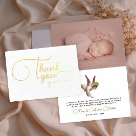 Cartão Metalizado Na moda Elegante White Angel Baby Baptism Obrigado