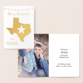 Cartão Metalizado Natal do Modelo de Foto Dourado do Texas Star