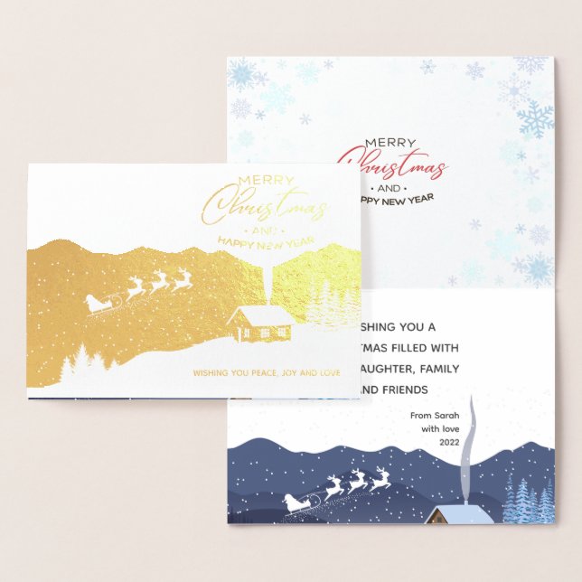 Cartão Metalizado Natal | FELIZ ANO NOVO | Papais noeis personalizáv (Exibição)