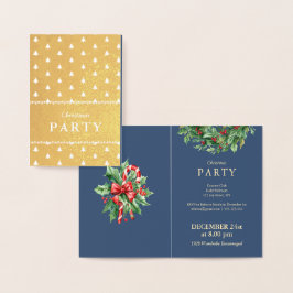 Cartão Metalizado Navy Luxury Gold Foil Christmas Party Invitations