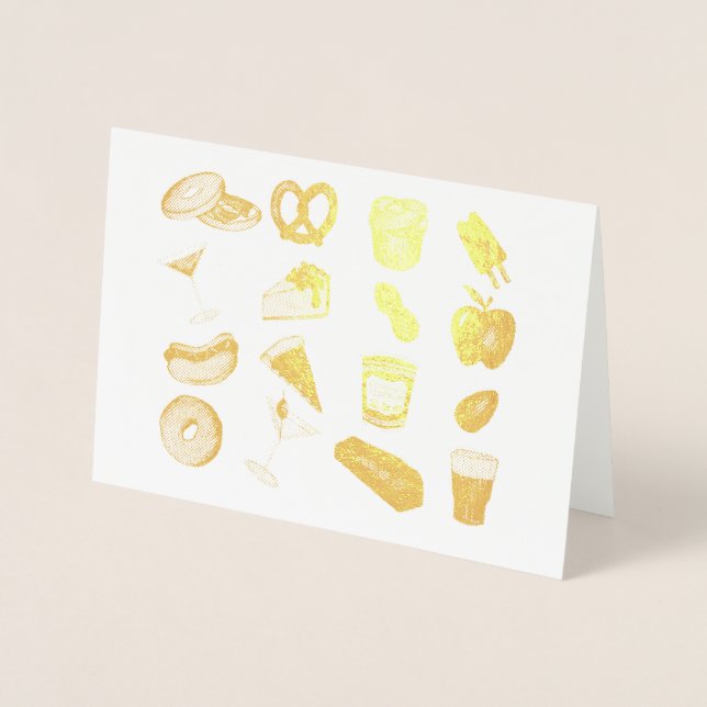 Cartão Metalizado New York Foodie Classic NYC Comida Pizza Bagel (Frente)