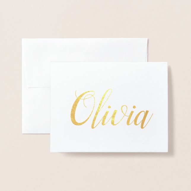Cartão Metalizado Nome Personalizado | Bridesman | Olivia (Frente com envelope)