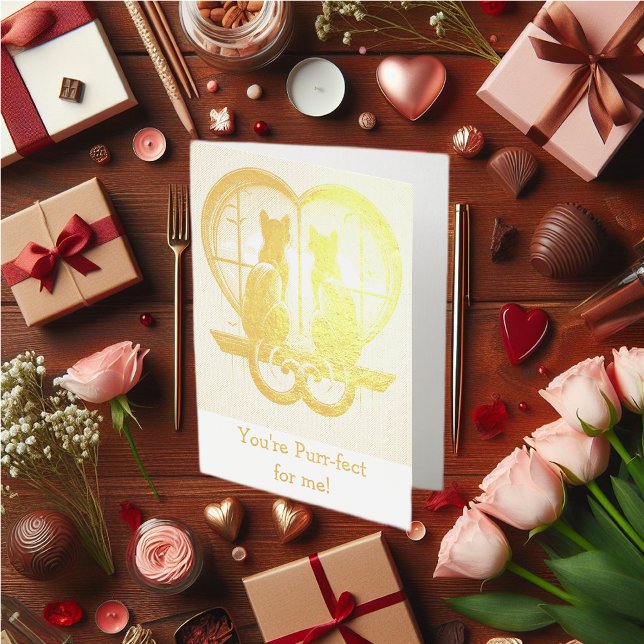 Cartão Metalizado O belo dia de São Valentim da Cat  (Cat lover Valentine's foil card.)