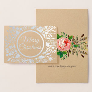 Cartão Metalizado O Feliz Natal envolve floral