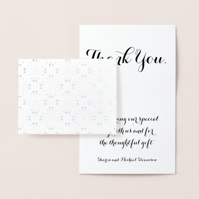 Cartão Metalizado Obrigado cor damasco de prata de casamento (Display)
