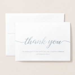 Cartão Metalizado Obrigado de Batismo de Foto do Bebê você Caligrafi