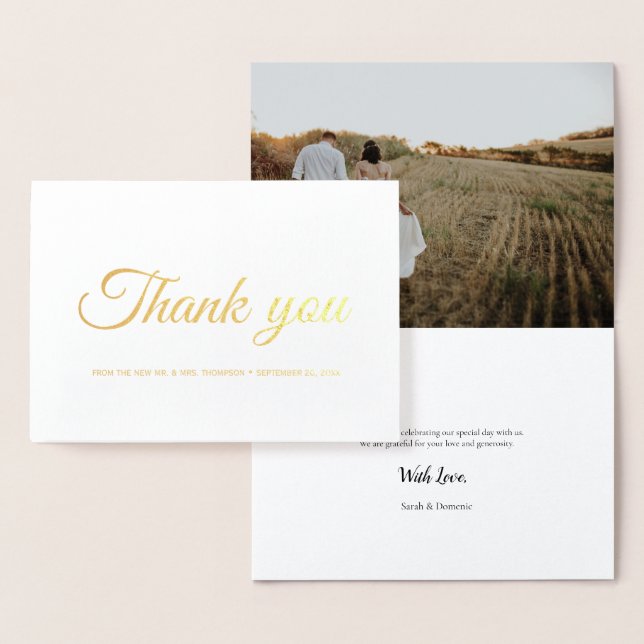 Cartão Metalizado Obrigado de casamento para caligrafia elegante voc (Exibição)