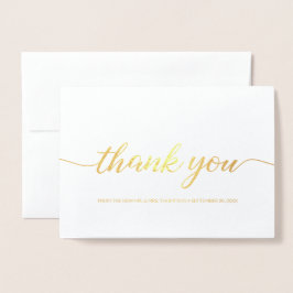 Cartão Metalizado Obrigado de Script de Foto de Casamento Personaliz