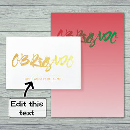 Cartão Metalizado Obrigado de script português de man gold