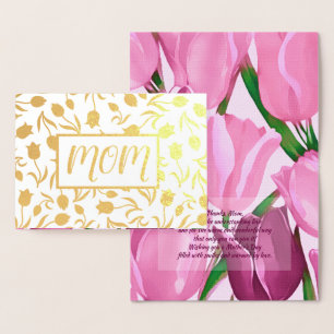 Cartão Metalizado Obrigado, Mãe. Tulip Painting Luxury