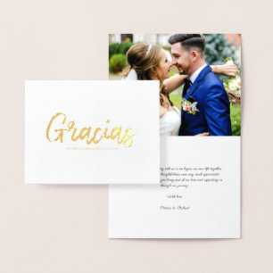 Cartão Metalizado Obrigado Stylish Script Casamento Foto de Agradeci