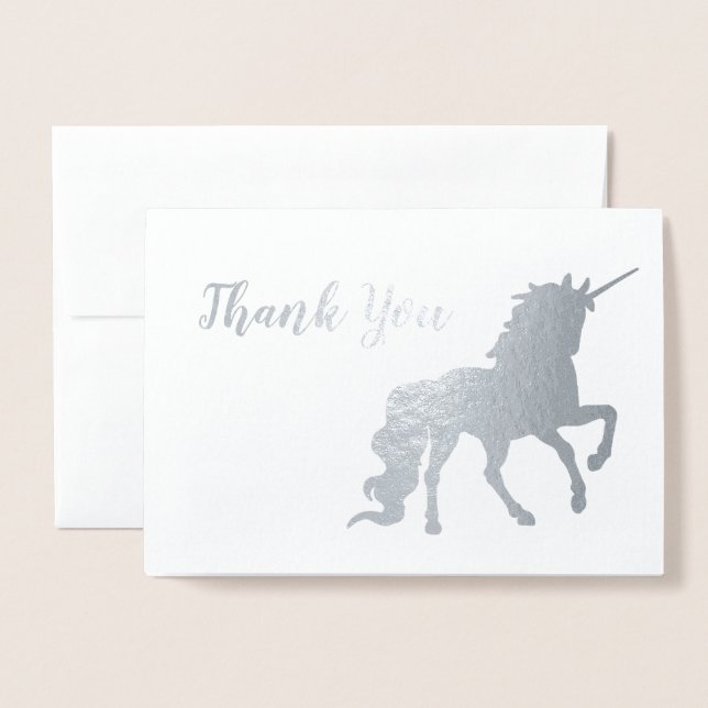 Cartão Metalizado Obrigado Unicorn Birthday Silver (Frente com envelope)