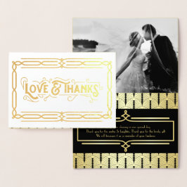 Cartão Metalizado Obrigados e amor Art Deco Casamento Dourado Foto P