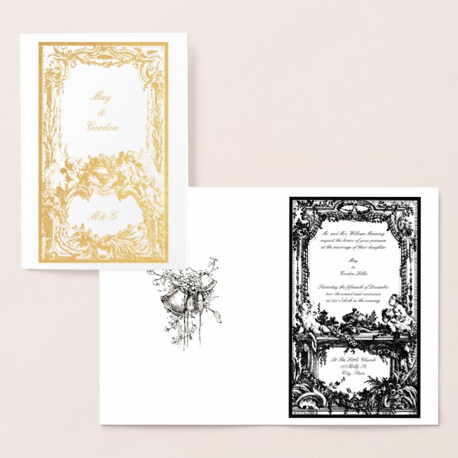 Cartão Metalizado Ornamentado francês Barroco Rococó Vintage (Exibição)