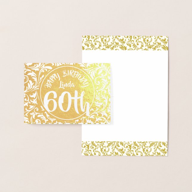 Cartão Metalizado Ouro Damask 60th Birthday - HGC personalizado (Exibição)