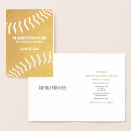 Cartão Metalizado Ouro de festa de formatura de atleta de softball f