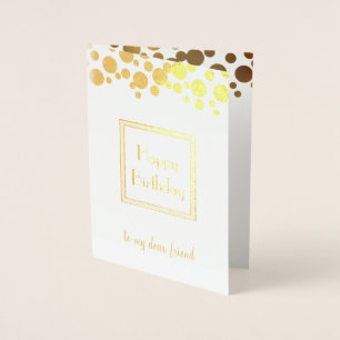 Cartão Metalizado ouro retro confetti - feliz aniversário