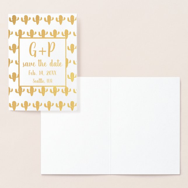 Cartão Metalizado Padrão de Ilustração de Cactus Moderno Salva A Dat (Exibição)