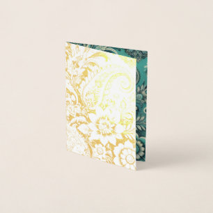 Cartão Metalizado Padrão Floral Paisley Turquesa
