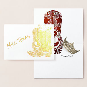 Cartão Metalizado Pageant Crown Boot Dourado Obrigado
