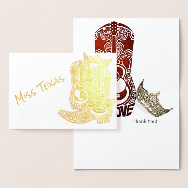 Cartão Metalizado Pageant Crown Boot Dourado Obrigado (Exibição)