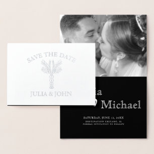 Cartão Metalizado Palm Tree Cartas Desenhadas Manualmente Salvar a D