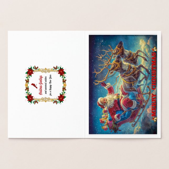 Cartão Metalizado Papai Noel e suas Reenas (Interior)