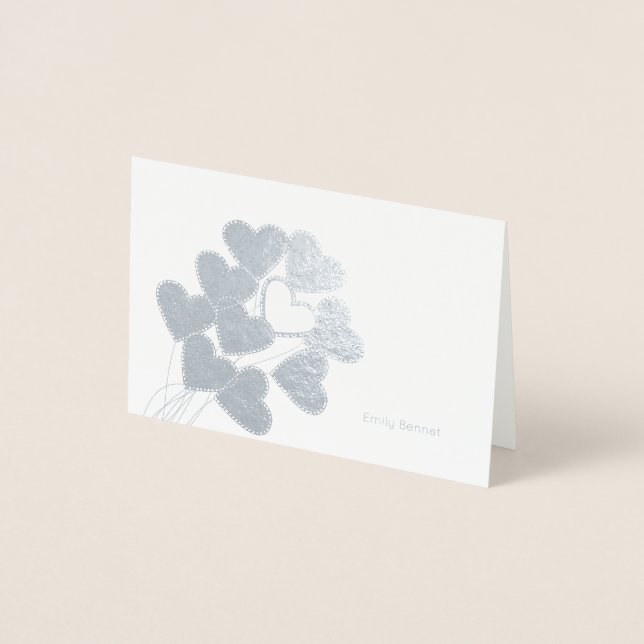 Cartão Metalizado Papel de Carta dos Balões do Coração (Frente)