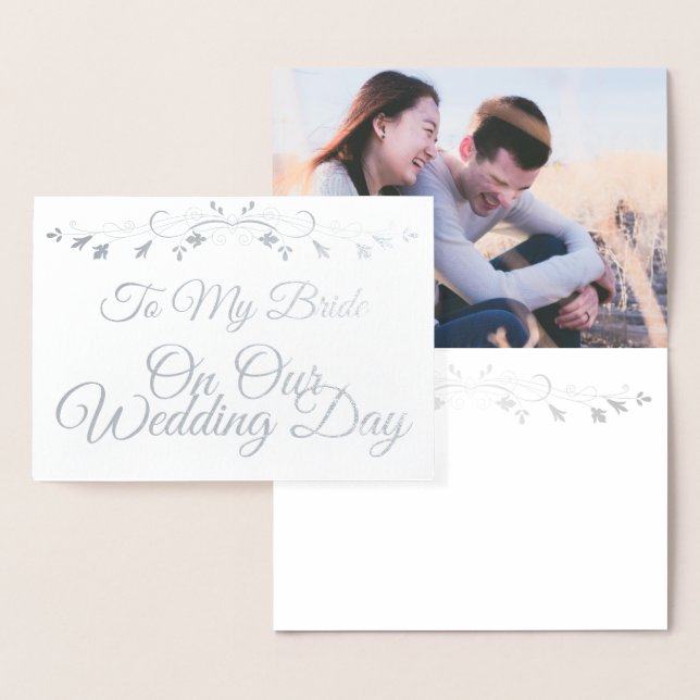 Cartão Metalizado Para a minha noiva na foto elegante do nosso dia d (Exibição)