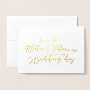 Cartão Metalizado Para meus futuros sogros no dia do meu casamento