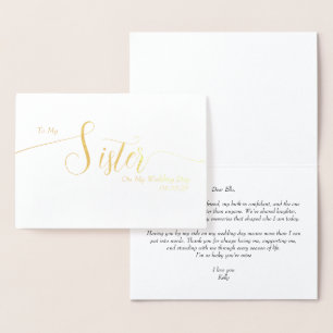 Cartão Metalizado Para Minha Irmã no Meu Casamento Elegante Script