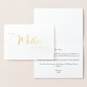 Cartão Metalizado Para Minha Mãe no Dia do Meu Casamento Elegante Sc