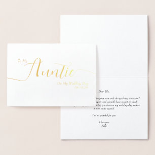 Cartão Metalizado Para Minha Tia no Dia do Meu Casamento Elegante Sc