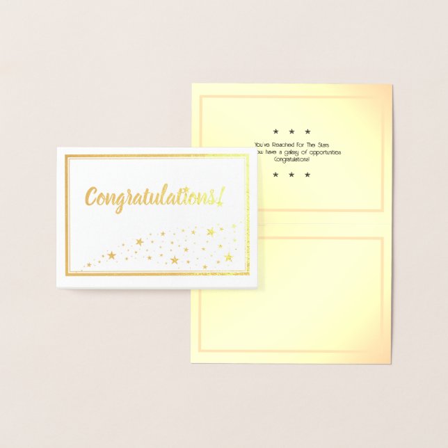 Cartão Metalizado Parabéns com limite de trilha de estrelas Dourado (Exibição)