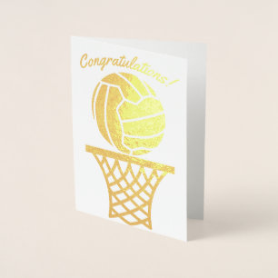 Cartão Metalizado Parabéns de Design de Bola Netball Themed