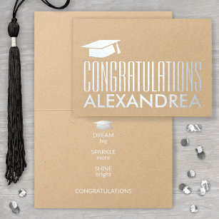 Cartão Metalizado Parabéns: Graduação Moderna Prata Real