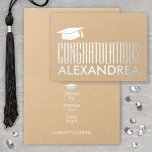 Cartão Metalizado Parabéns: Graduação Moderna Prata Real<br><div class="desc">Felicite o formando em estilo com este elegante cartão de saudação de formatura de folha de alumínio real impresso em papel kraft premium. Todo texto é simples de personalizar. Design apresenta tipografia moderna minimalista, nome personalizado e dentro de saudação que diz "SONHOS grandes SPARKLE mais PARABÉNS brilhantes SHINE". Observe que...</div>