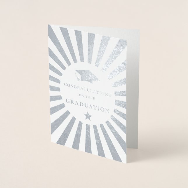 Cartão Metalizado Parabéns no Sunburst de Graduação (Frente)