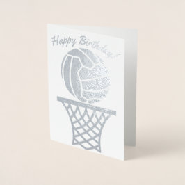 Cartão Metalizado Parabéns pela Bola de Netball Themed Ball Design