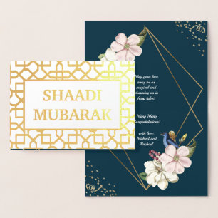 Cartão Metalizado Parabéns pelo Casamento Shaadi Mubarak Dourado