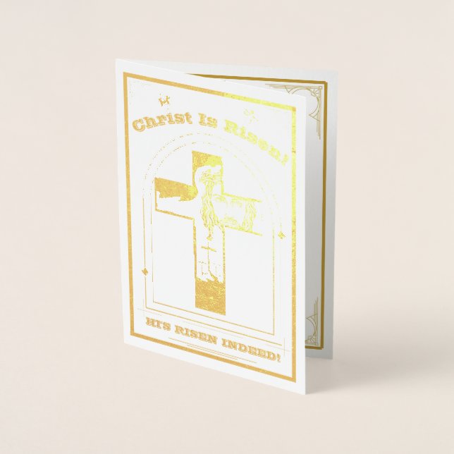 Cartão Metalizado Páscoa, ressurreição do Cristo, Cristo é aumentado (Frente)