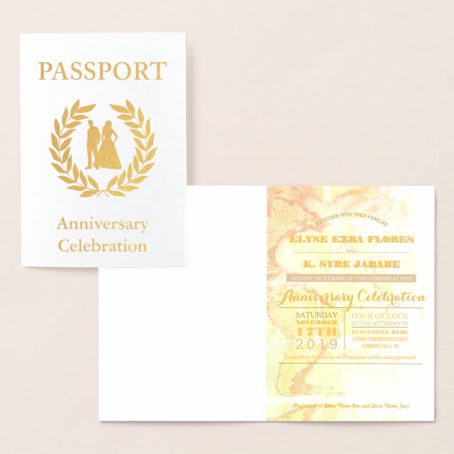 Cartão Metalizado Passaporte Dourado da Festa de Aniversário (Exibição)
