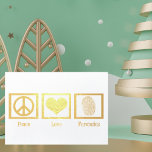 Cartão Metalizado Paz Amor Ciência Forense Ouro Lindo<br><div class="desc">Este cartão de Natal de cientista forense apresenta um sinal de paz,  coração e impressão digital em folha de ouro elegante. Personalize o interior para seus amigos de ciências forenses. Ótimos cartões para um laboratório de ciência ou crime nesta temporada de férias.</div>